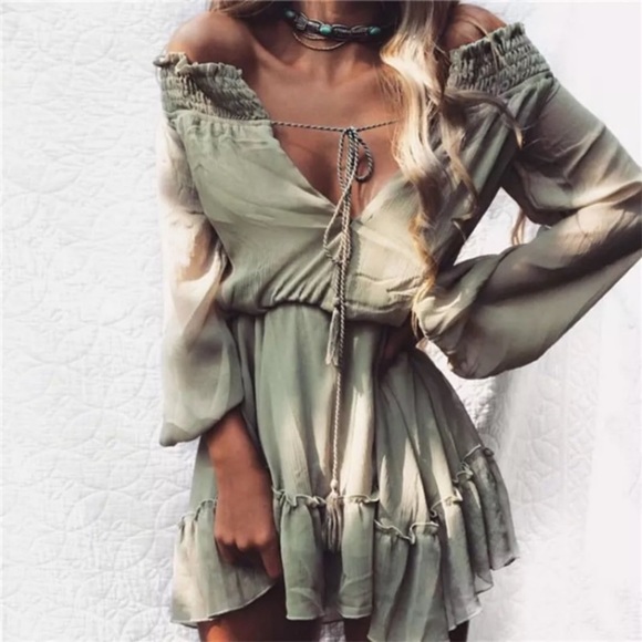 Dresses & Skirts - Sage Boho Bohemian Ruffled Dress